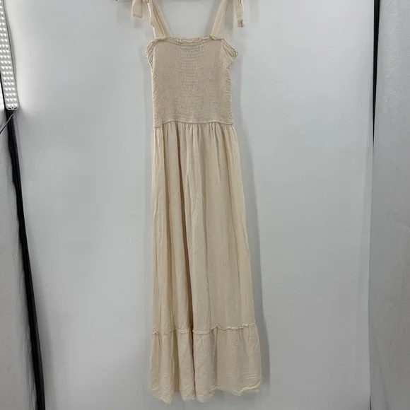 Zesica cream Maxi summer dress tie shoulders long flowing ruffle hem - Picture 9 of 15